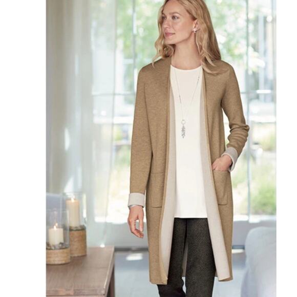 Pure Jill Cardigan Sweater SZ S Tan Open Front Pockets Coatigan Minimalist - Picture 1 of 7